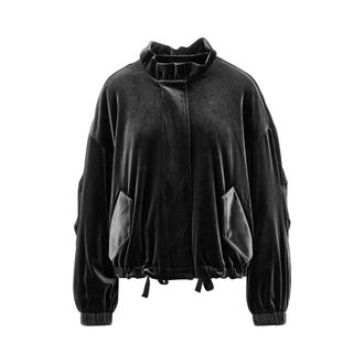 Emporio Armani Chenille Blouson-jack met geplooide hals - Dames - Jassen - Zwart - Maat: XS Viscose