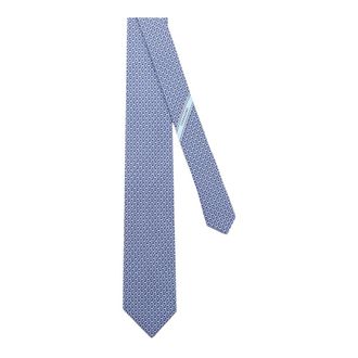 Ferragamo Accessoires, Heren, Blauw, ONE Size, Gancini Patroon Zijden Stropdas