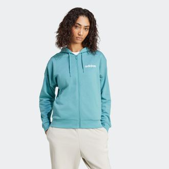 adidas Kapuzensweatshirt ADIDAS SPORTSWEAR W LIN FT FZ HD, Damen, Gr. XS, weiss (powtea, wei&szlig;), Obermaterial: 55% Baumwolle, 36% Polyester, 9% Viskose, norma