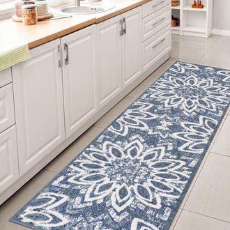 Jonathan Y Designs Flora Abstract Bold Mandala High-Low Indoor/Outdoor Rug in Dark Blue/cream at Nordstrom, Size 3Ft 0In X 5Ft 0In