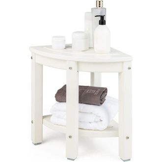 Costway Costway Taburete De Ducha De Esquina, Banco Impermeable De Ba&ntilde;o Con Estante De Almacenamiento, Asiento Ba&ntilde;era Adulto Para Ducha Para Uso En Interiores