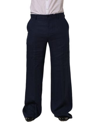 Dolce & Gabbana Linen Straight-Leg Trousers - Navy