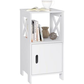 Woltu Mesita De Noche Blanca Mesilla De Noche Estrecha Dormitorio Para Almacenar 30x30x60 Cm Mesita Auxiliar Con Compartimento Abierto Y Gabinete Con Puerta