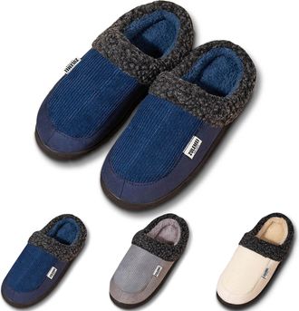 Generic Slippers Men Comfy Handmade Stitch Microsuede Slip on Felt Mule Indoor Solid Color Cozy Winter Slippers for Women Anti-Slip Rubber Soles Womens Couple