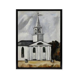 Artery8 Church at Head Tide Maine Marsden Hartley Black Framed Canvas Wall Art in Grey | Size: W24 x H32