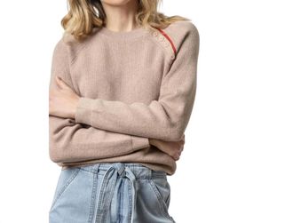 Lilla P Button Raglan Crewneck Sweater In Twig