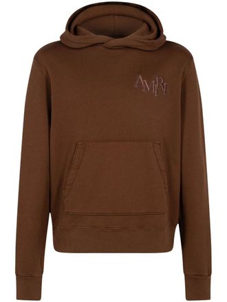 Amiri Staggered logo-embroidered cotton hoodie - men - Cotton/Lyocell - XXXL - Brown