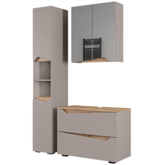 Vicco Conjunto De Muebles De Ba&ntilde;o Marelle, Greige/artesano, 3 Piezas Con Armario Alto, Vicco