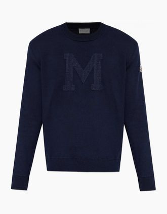 Moncler Mens M Logo Crewneck Sweater Navy - Size: 40
