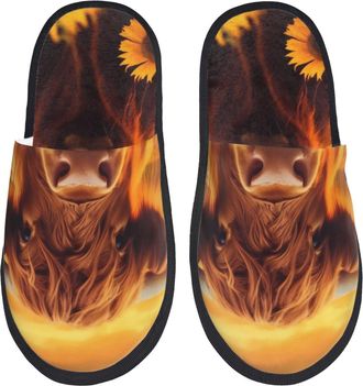 Generic House Shoes Vintage Sunflower Cow Print Breathable Home Slippers Comfortable Lightweight Womens Slippers Bedroom Winter L