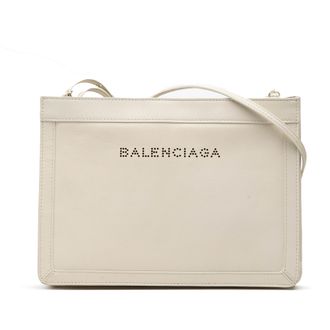 Balenciaga Tweedehands Leren Geperforeerde Logo Marineblauwe Pochette Schoudertas