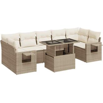 vidaXL Set De Sof&aacute;s De Jard&iacute;n Y Cojines 8 Piezas Rat&aacute;n Sint&eacute;tico Beige