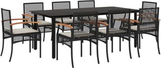 vidaXL Set De Comedor De Jard&iacute;n 9 Pzas Y Cojines Rat&aacute;n Sint&eacute;tico Negro Vidaxl