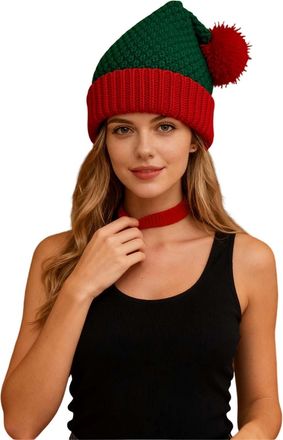 Generic Christmas Wooly Hat Beanie Winter Warm Knitted Cap Pom Headwear for Santa Costume Army Green