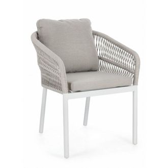 Konte Design Lote de 4 sillones de aluminio blanco con tejido de cuerda gris