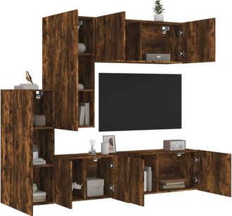 vidaXL Muebles De Tv De Pared 5 Pzas Madera Ingenier&iacute;a Roble Ahumado Vidaxl