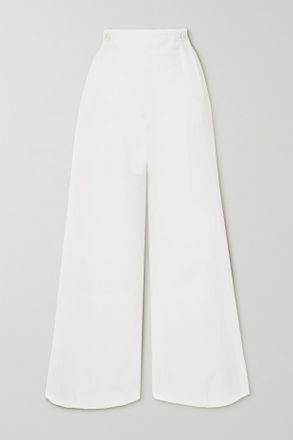 Chlo&eacute; Pantaloni In Misto Lana E Lino Taglio Svasato - Bianco