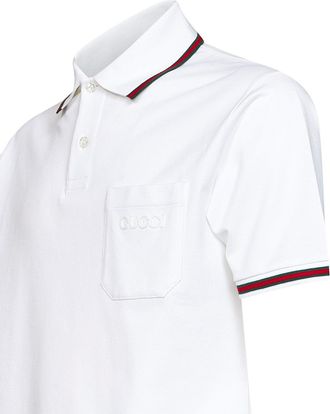 Gucci Web-Trimmed Stretch Cotton Piqu&eacute; Polo Shirt - White