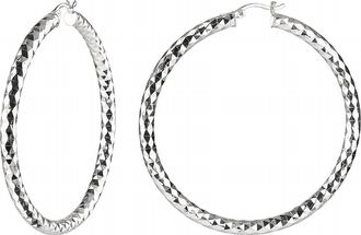Gold & Honey Womens Diamond Cut Textured Hoop Earrings In Silver