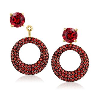 Ross-Simons Garnet Earrings With Removable Circle Drops in 18kt Gold Over Sterling