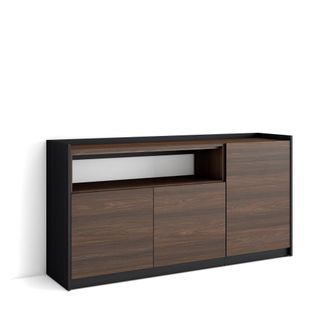 Skraut Home Skraut Home - Aparadores Para Sal&oacute;n, 156x37x80cm, 3 Puertas, Armario, Zapatero, Roble Oscuro Y Negro