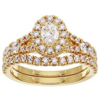 Pompeii3 1 1/4Ct Oval Halo Diamond Engagement Wedding Ring Set in White or Yellow Gold