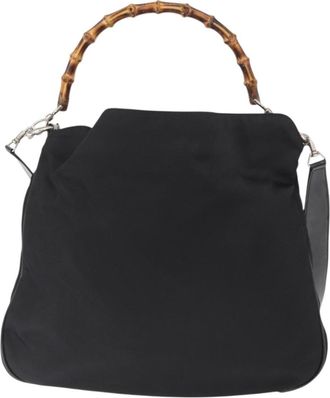 Gucci Vintage Bamboo Handle Bag Nylon Black Nylon Handbag (Pre-Owned)