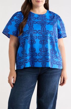 Sugarlips Romery Tilma Abstract Print Cotton Top in Blue-Navy-Multi at Nordstrom, Size 3 X