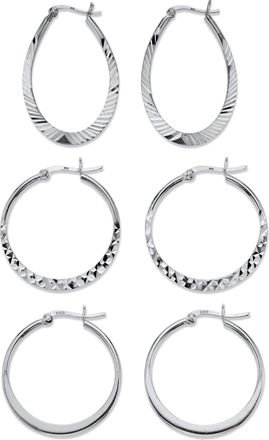 Palm Beach Jewelry Diamond-Cut.925 Sterling Silver 3-Pair Set of Hoop Earrings 1