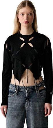 Karl Lagerfeld Truien & Vesten, Dames, Zwart, L, Trui met franjes en uitsnijdingen