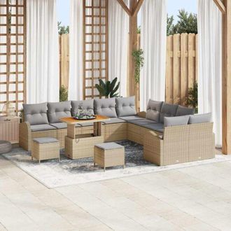 vidaXL Conjunto De Sof&aacute; De Jard&iacute;n Con Coj&iacute;n 13 Pcs Beige, Gris Claro Vidaxl