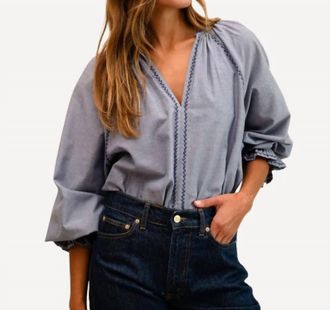 Mille Harper Relaxed Cotton Blouse In Blue
