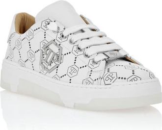 Philipp Plein Low Top Leather Skeakers Matte Monogram Unisex in White at Nordstrom, Size 37
