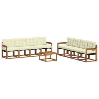 vidaXL Conjunto De Sof&aacute;s De Exterior Con Coj&iacute;n 9 Pcs Natural Y Crema Vidaxl