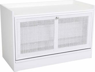 Wanderlust Deco Wanderlust Deco - Banqueta Zapatero De Madera Y Rejilla Blanca 80x38x53
