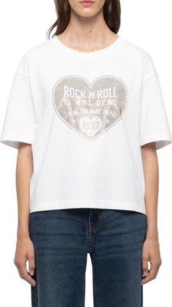 Zadig&Voltaire Taida Crystal Embellished Graphic Heart T-Shirt in White at Nordstrom, Size X-Small