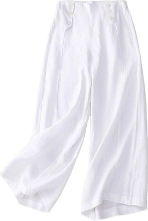 Generic Wide Leg Cotton Linen Trousers for Women UK Summer Boho Womens Cropped Pants Baggy Holiday Baggy Capri Pant Loose Fit Beach Palazzo Pants High Waisted