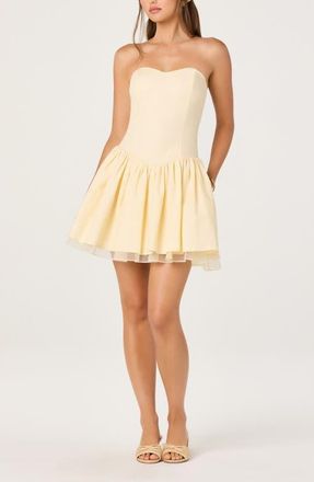 ASTR the Label Bijou Strapless Drop Waist Tiered Minidress in Butter Yellow at Nordstrom, Size X-Small