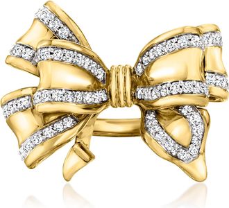 Ross-Simons Diamond Double-Bow Ring in 18kt Gold Over Sterling