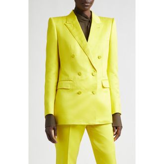 Tom Ford Double Breasted Hammered Satin Jacket in By160 Citron at Nordstrom, Size 6 Us