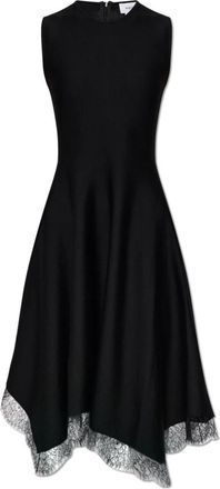 Alexander McQueen Kleedjes, Dames, Zwart, S, Wol, Lace Trim A-Line Jurk