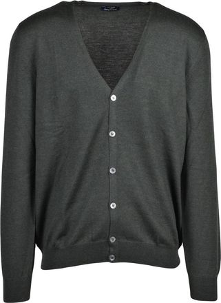 Barba Green Virgin Wool V-Neck Cardigan