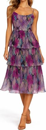 Dress The Population Floral Tiered Midi Dress In Purple