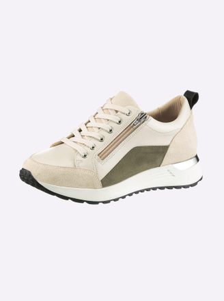 Heine Sneaker HEINE, Damen, Gr. 35, beige, khaki, Glattleder, Leder, Rindsleder, Veloursleder, Schuhe Sneaker