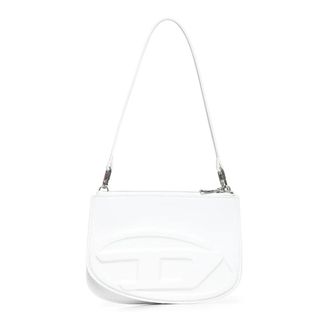 Diesel Witte leren schoudertas met Oval D-logo - Dames - Schoudertassen - Wit - ONE Size - Leer - Tassen
