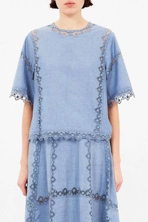 Ulla Johnson Kai Short Sleeve Top In Chambray