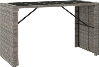 vidaXL Bar Table with Glass Top Grey 185x80x110 cm Poly Rattan Vidaxl