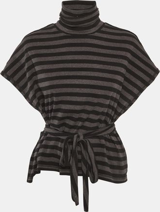 Sonia Rykiel Grey Striped Jersey Belted Top