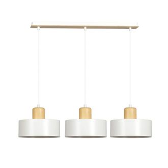 Wonderlamp Regleta de techo con 3 pantallas colgantes blanco y madera