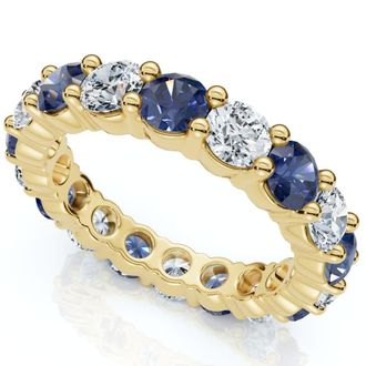 Pompeii3 3Ct Blue Sapphire & Diamond Eternity Ring 14k Gold Lab Grown